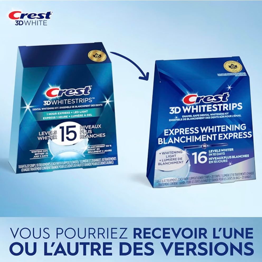 Crest 3D Whitestrips - Kit de blanchiment des dents express + lumière blanchissante (15 niveaux)