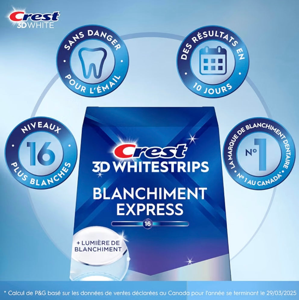 Crest 3D Whitestrips - Kit de blanchiment des dents express + lumière blanchissante (15 niveaux)